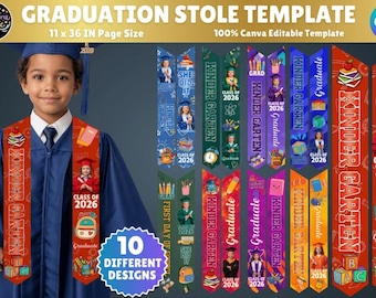 Kindergarten Graduation Stole Template Canva, Class of 2026 Kids Stole, Editable Graduation Sash, Preschool Grad Design