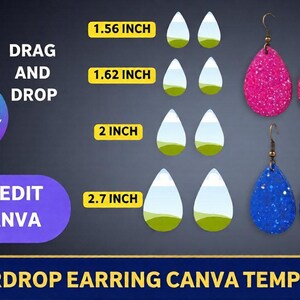 Teardrop Earring Canva Template, Sublimation Earring SVG PNG, Leather Earring Template, Jewelry Design Template, Printable Earring Shapes