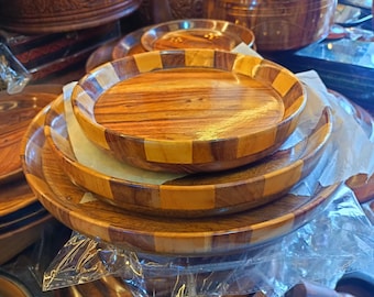 Handcrafted Wooden Plate Set | Rustic Serving Plates, Pack of 3