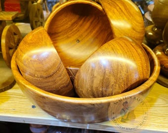 Handcrafted Sheesham Wood Bowl Set – Rustic 7-Piece Serving Bowls