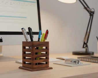 Handgjord penn- och penselhållare i trä | Minimalistisk skrivbordsorganisatör