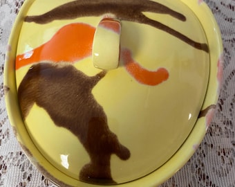 Vintage yellow ceramic bowl with lid