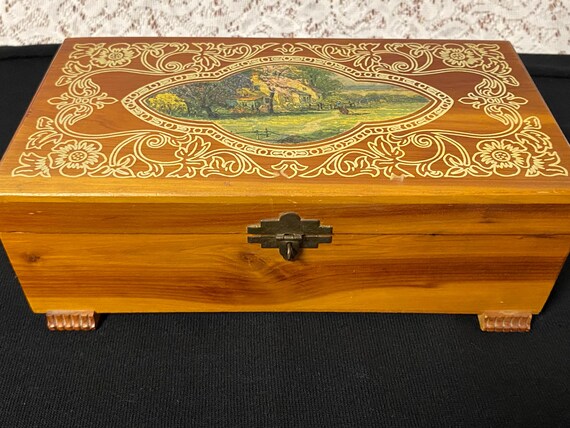 Vintage Cedar Wood Jewelry Chest