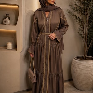 brown dress matching hijab Chestnut Modal hijab Matching set