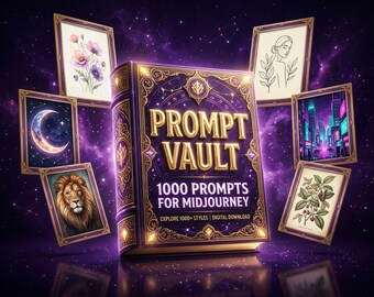 Prompt Vault Midjourney • 1000 Premium AI Prompts PDF • 10 Digital Art Styles • Minimalist Cyberpunk Watercolor • Etsy Creator Ebook