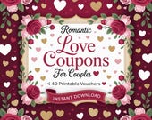 Romantic Love Coupons Printable | 40 Love Vouchers for Couples | Date Night Gift | Anniversary | Valentine's Day |  Instant Download