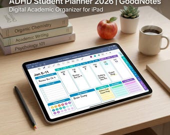 ADHD Student Planner 2026 | GoodNotes iPad | Hyperlinked | Assignment & Exam Tracker | Instant Download