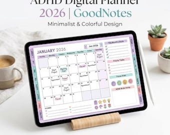 ADHD Digital Planner 2026 | GoodNotes iPad Planner | Hyperlinked | ADHD Friendly Planner | Instant Download PDF