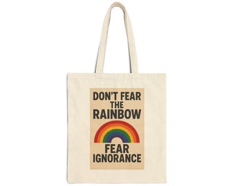 Sacola de compras reutilizável e ecológica em lona de algodão com estampa do arco-íris.