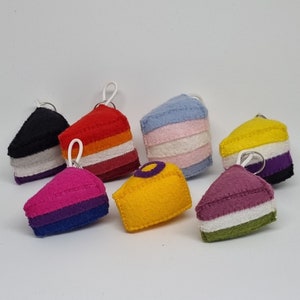 Pride flag cake pie in keychain LGBTQIA+ felt