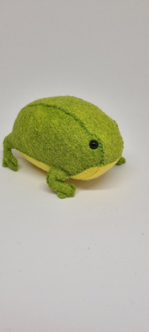 Handstitched Frog Plush in Wool Felt Blend Stuffy Plushie 