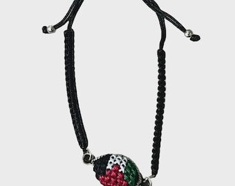 Handmade Palestinian Tatreez Embroidered Macrame Bracelet, Adjustable