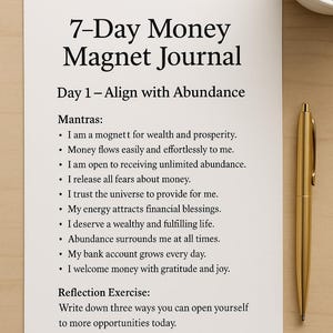 7-Day Money Magnet Journal | Law of Attraction Wealth Mindset Guide | Printable Manifestation Workbook