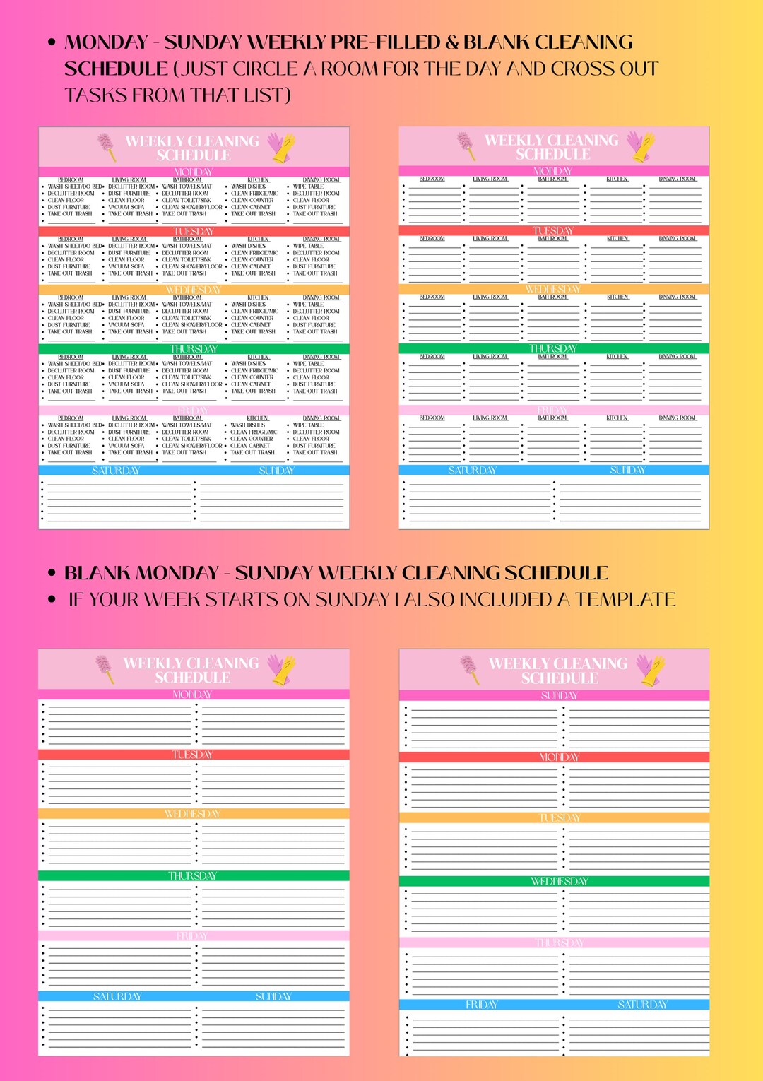 EDITABLE/PRINTABLE Pdf Weekly Cleaning Schedule & Daily Cleaning ...