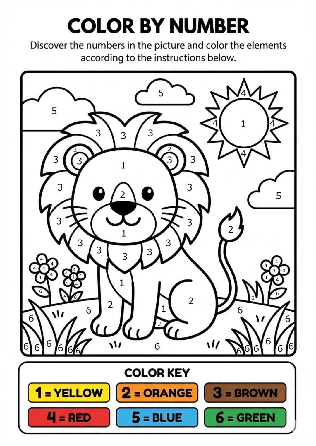 Animal Color by Number Worksheet for Kids | Printable Coloring Page ...
