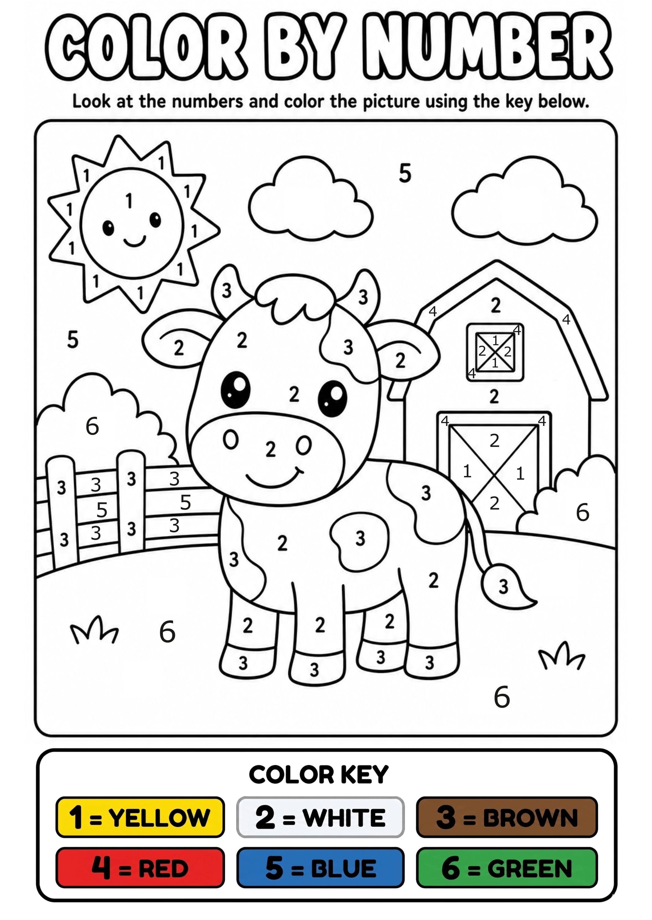 Animal Color by Number Worksheet for Kids | Printable Coloring Page ...