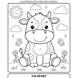 Animal Color by Number Worksheet for Kids | Printable Coloring Page ...