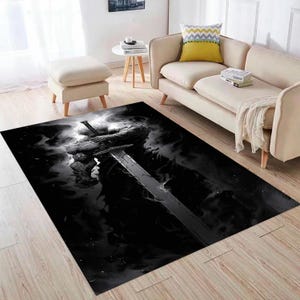 Tappeto con spada nera, tappeto gotico, tappeto medievale, tappeto fantasy, tappeto accademico scuro, tappeto con decorazione a forma di spada, tappeto lavabile, tappeto antiscivolo, arredamento per la casa, tappeto moderno