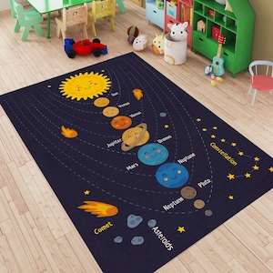 Space Rug, Solar System Rug, Planet Rug, Space Themed Rug, Galaxy Rug, Outer Space Rug, Astronomy Rug, Educational Rug, Kids Room Rug