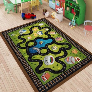 Nursery Road Play Mat,Playroom Rug,Rectangle Traffic Play Mat,Soft Road Rug,Gift For Kids Room,Non-Slip Kids Rug,Car Road Rug,Racetrack Rug