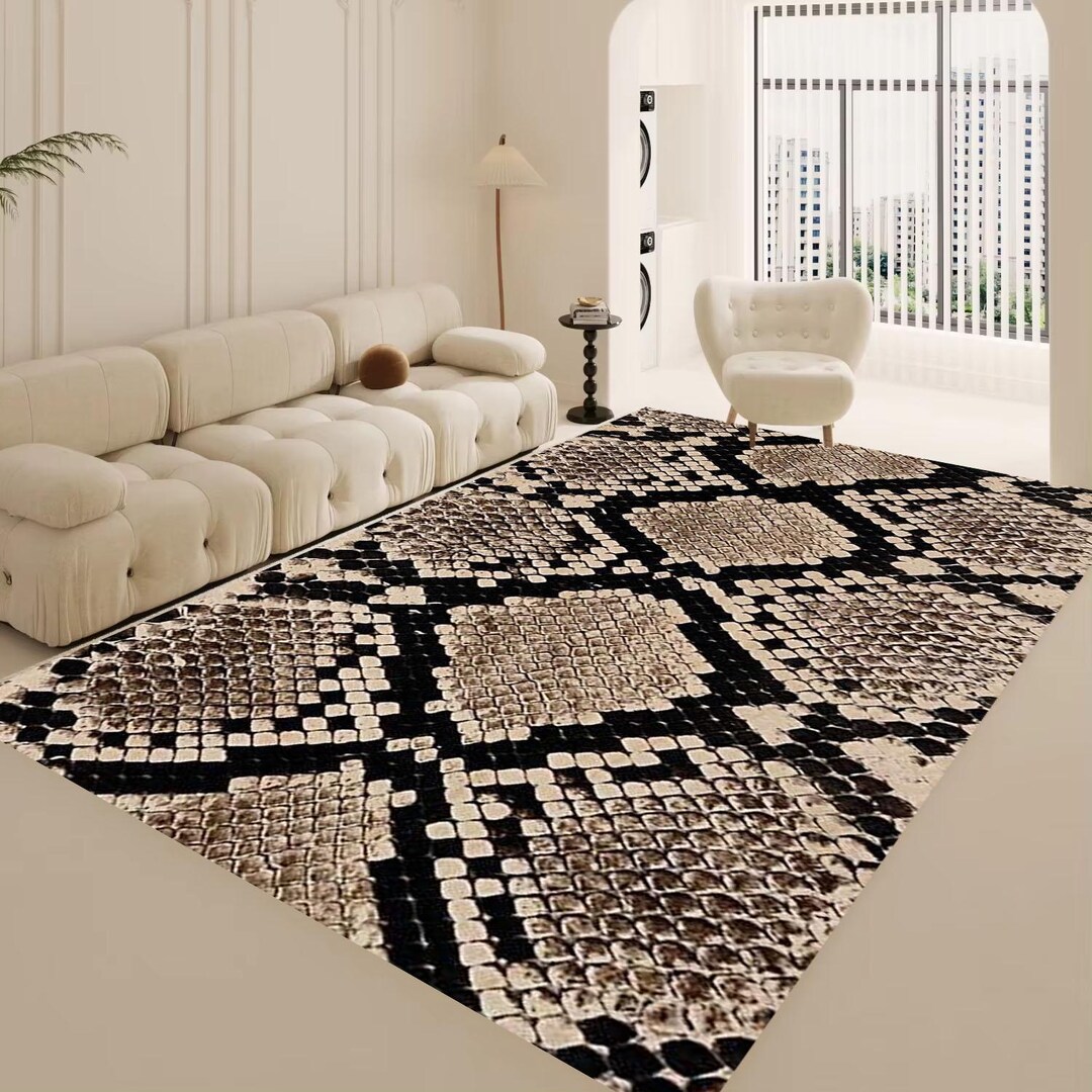 Snake Patterned Rug,black and White Color Snake Skin Rug,snake Pattern ...