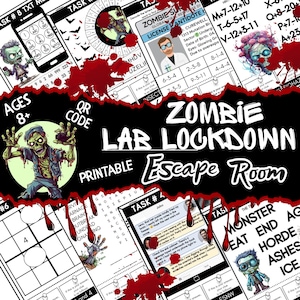 Kids Escape Room, Teen Escape Room, Halloween Escape Room, Zombie Theme Kids Party Games, Escape Room Kit, Family Game Night, Zombie Game