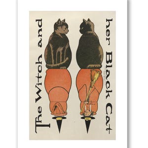 Lámina artística de Halloween - La bruja y el gato negro (1907) MA Glen