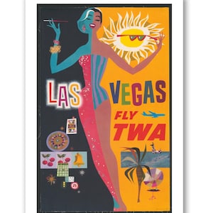 Reisposter kunstafdruk - Las Vegas – vlieg TWA (1962) David Klein