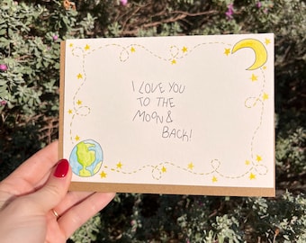 Tarjeta "Te amo hasta la luna" hecha a mano: Tarjeta de felicitación celestial