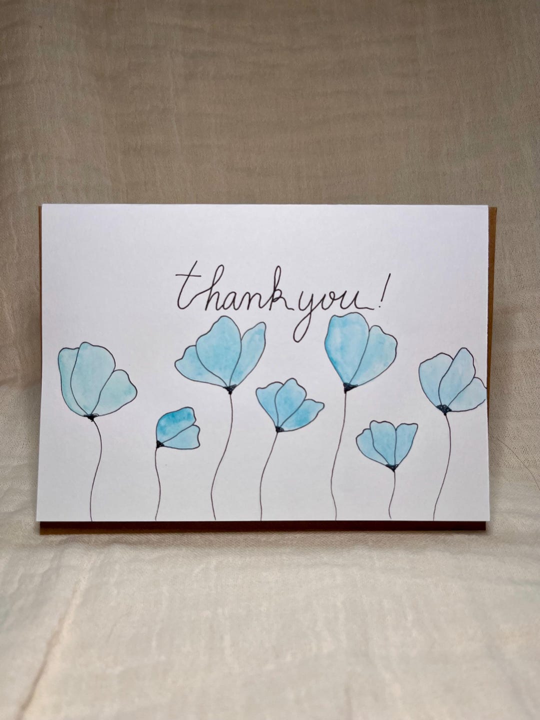 Handmade Floral Watercolor Thank You Card: Blue Flower Design - Etsy