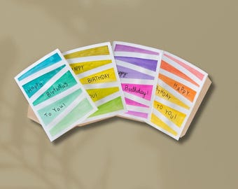 Handmade Watercolor Birthday Card Set: Colorful Abstract Stripes