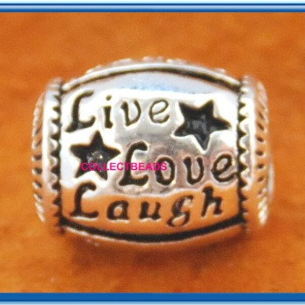 Beautiful homemade 925 sterling silver charm bead fit PANDORA troll chamilia biagi bracelet Live Love Laugh