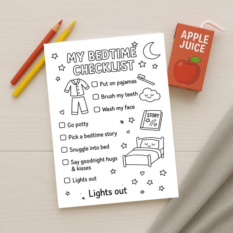 Kids Bedtime Routine Checklist | Printable Sleep Schedule (PDF) - Etsy