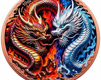 Dragon Yin Yang Copper Round | 10 oz .999 Fine Copper Fire & Ice Fantasy Art