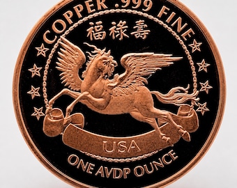 Year of the Horse 2026 Copper Round | Pegasus & Chinese Zodiac, 1 oz .999 Fine Copper Bullion (Capsule Included)