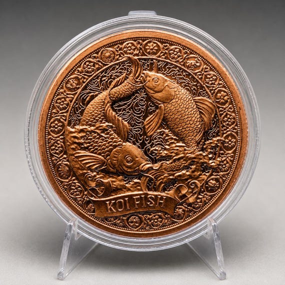 Japanese Lucky Koi Fish copper round