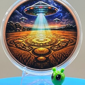 5 oz Copper Round | UFO Crop Circle Colorized Alien Bullion (.999 Fine) image 5
