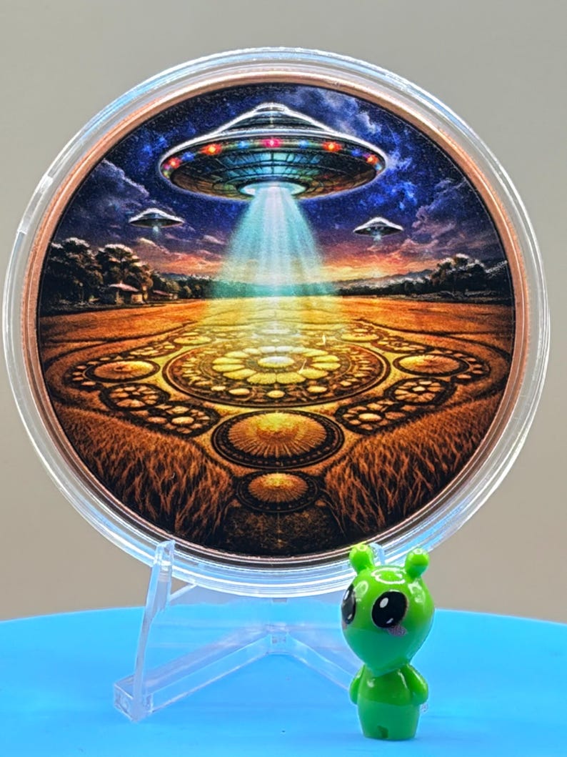 5 oz Copper Round | UFO Crop Circle Colorized Alien Bullion (.999 Fine) image 5