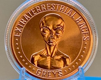 Moneda de cobre Grey Alien de 1 oz / OVNI No estamos solos, lingote fino .999 en cápsula