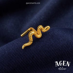 20G Gold Snake Nose Stud, L Shape Nostril Ring, Stainless Steel Animal Piercing, Minimalist Witchy Goth Jewelry, Dainty Reptile Gift
