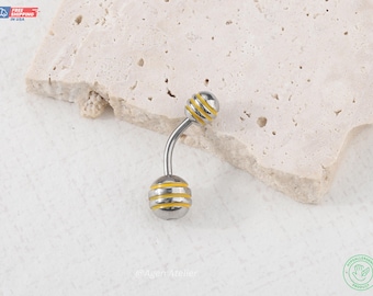 Striped Belly Button Ring: Silver & Gold Surgical Steel Navel Jewelry