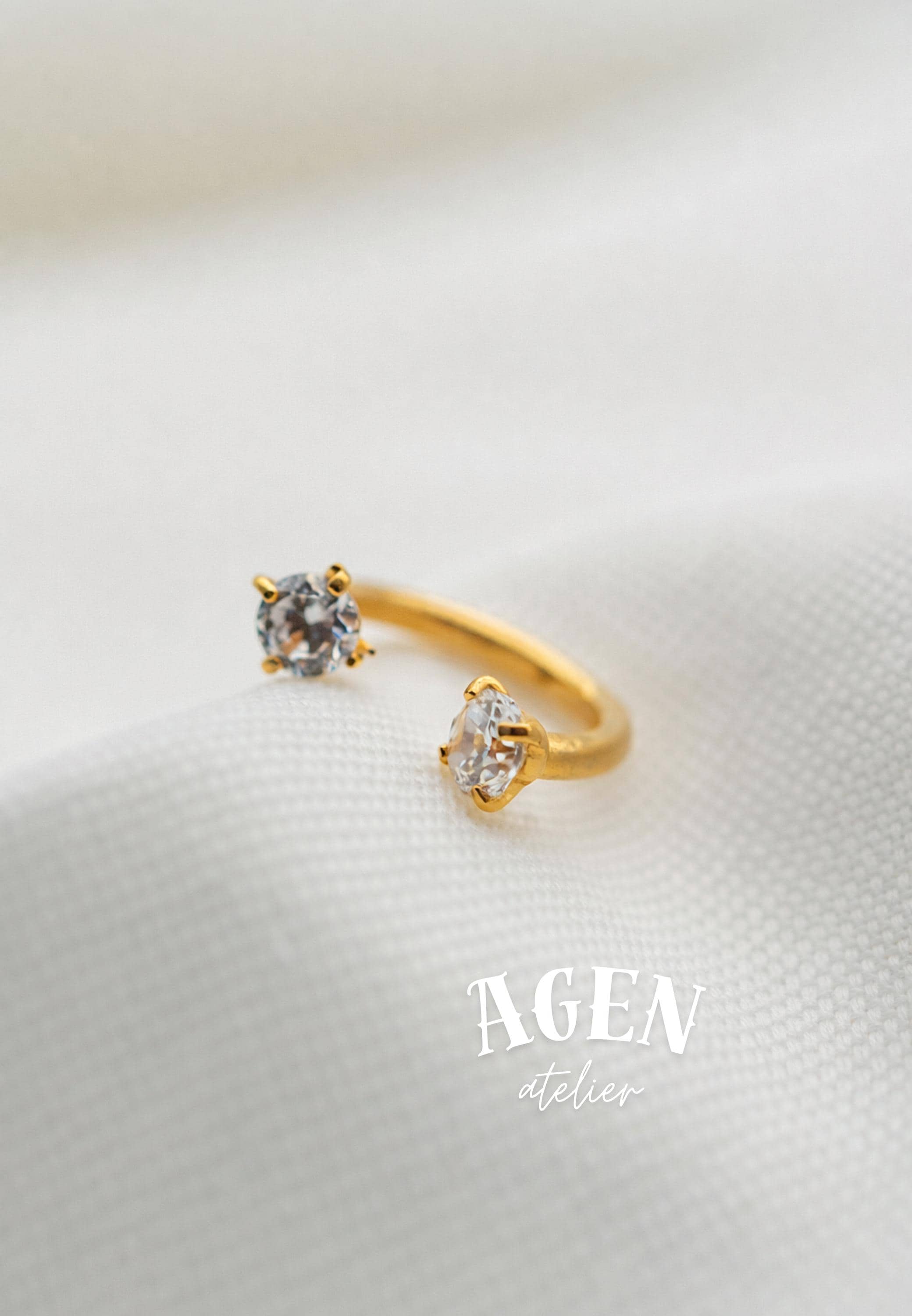 18G Surgical Steel Clear CZ Open Hoop Nose Ring / Gold Minimalist Double Stone Nostril Piercing