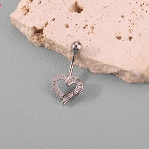 Heart CZ Belly Button Ring - 316L Stainless Steel Belly Piercing Jewelry, Dainty Navel Ring, Navel Piercing, Body Jewelry, Gift For Her