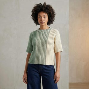 Split Decision Crochet Top Pattern PDF Download Intermediate Two Tone Sweater for Women