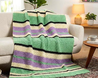 簡単なストライプ柄かぎ針編みブランケットのパターン、キャビン