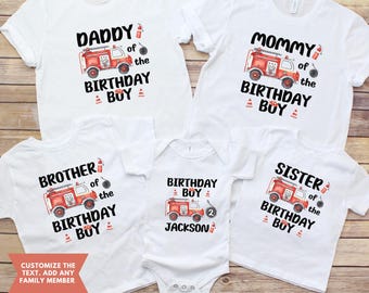 Fire Truck Birthday Shirt, Boys Firetruck Themed Birthday Gift, Toddler Boy Fire Fighter T-shirt, Family Kids Matching Tees mommy and me