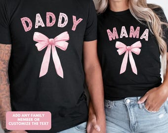 Custom Pink Bow Birthday Shirt, Custom Coquette Birthday, Coquette Party Shirts, Matching Family Ribbon Shirts personalized