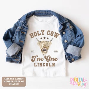 Cow Theme First Birthday Shirts, Holy Cow Family Matching 1st Birthday Tee, Western Highland Cow Birthday Outfit, Wild West Birthday