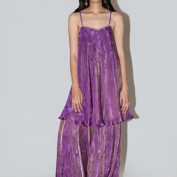 Purple Zari Woven Top with Sharara | Indo Western Set