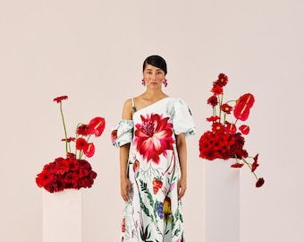 One Shoulder Cotton Maxi Dress for Women | Printed Summer Maxi Dress | Statement Evening Dress
